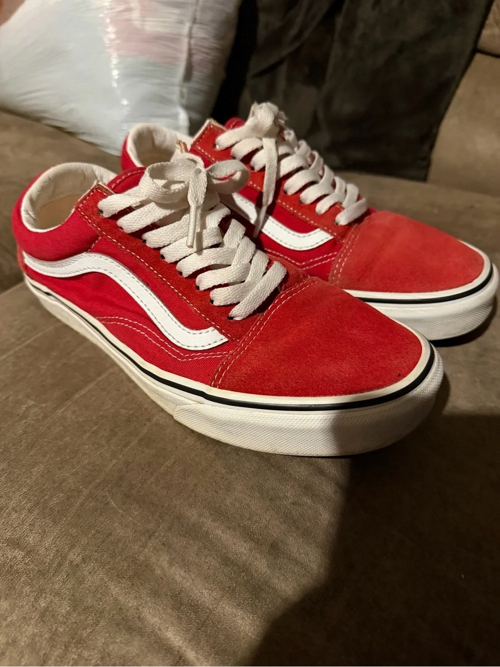 Vans Red and White Old Skool Low Top Sneakers